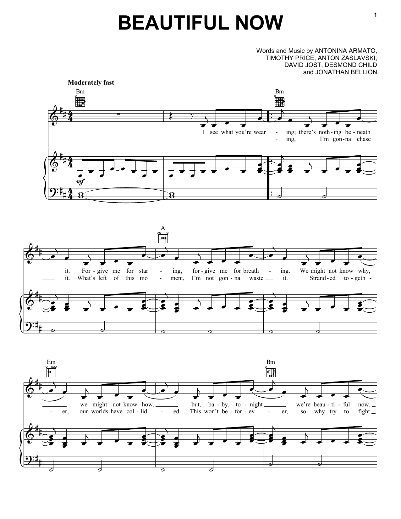 Zedd Beautiful Now sheet music notes and chords arranged for Piano, Vocal & Guitar Chords (Right-Hand Melody)