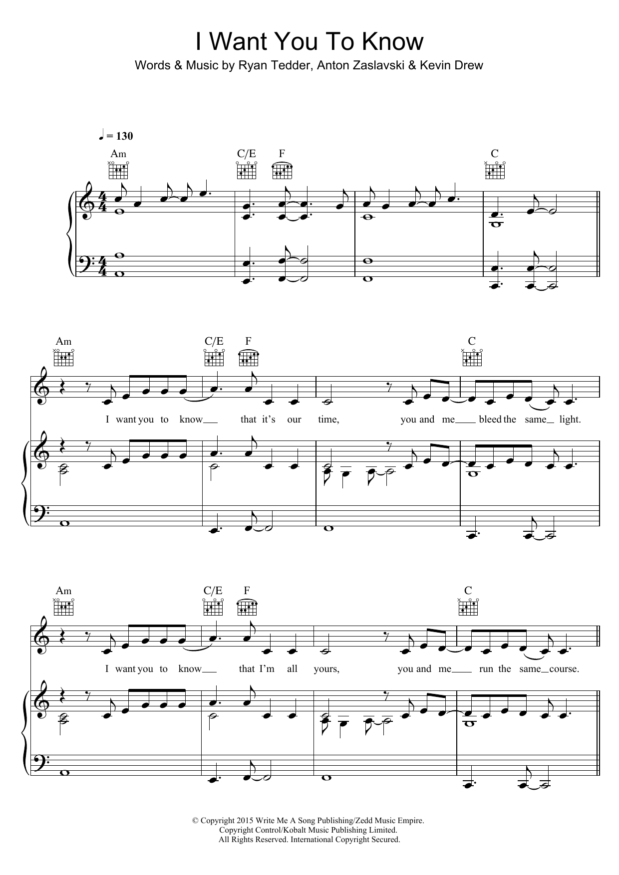 Zedd I Want You To Know (featuring Selena Gomez) sheet music notes and chords arranged for Piano, Vocal & Guitar Chords