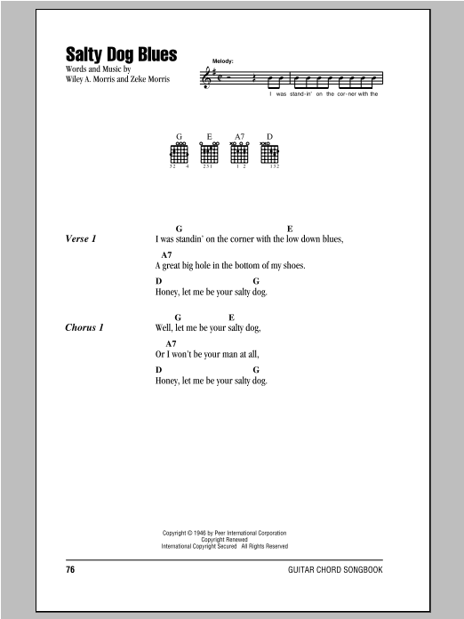 Zeke Morris Salty Dog Blues sheet music notes and chords arranged for Guitar Chords/Lyrics