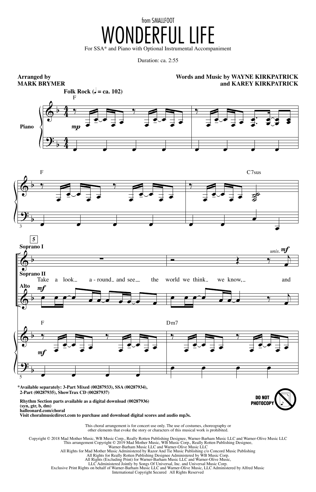 Zendaya Wonderful Life (from Smallfoot) (arr. Mark Brymer) sheet music notes and chords arranged for 3-Part Mixed Choir