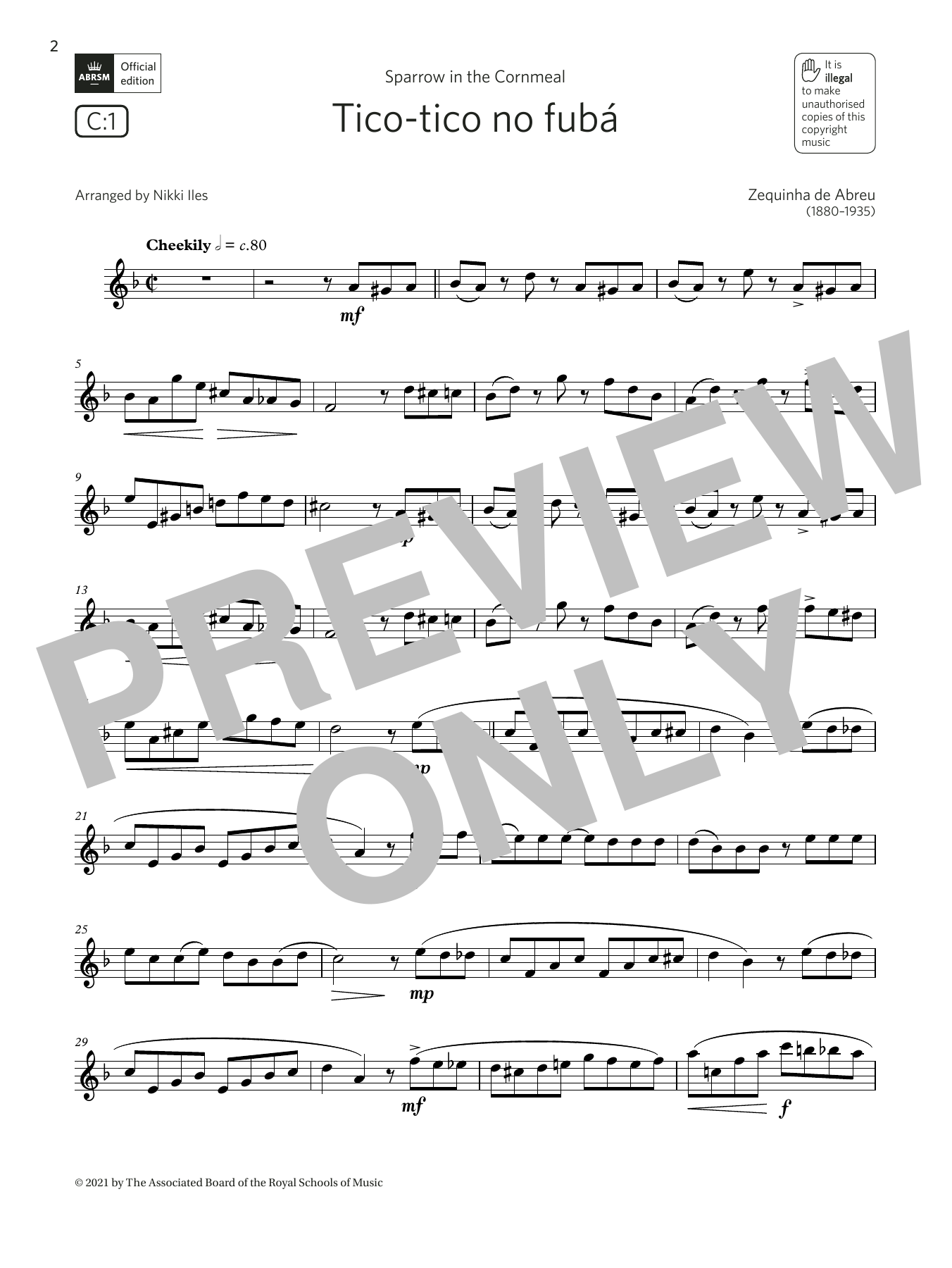 Zequinha de Abreu Tico-tico no fubá  (Grade 5 List C1 from the ABRSM Flute syllabus from 2022) sheet music notes and chords arranged for Flute Solo