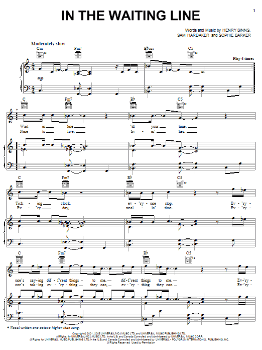 Zero 7 In The Waiting Line sheet music notes and chords arranged for Piano, Vocal & Guitar Chords (Right-Hand Melody)