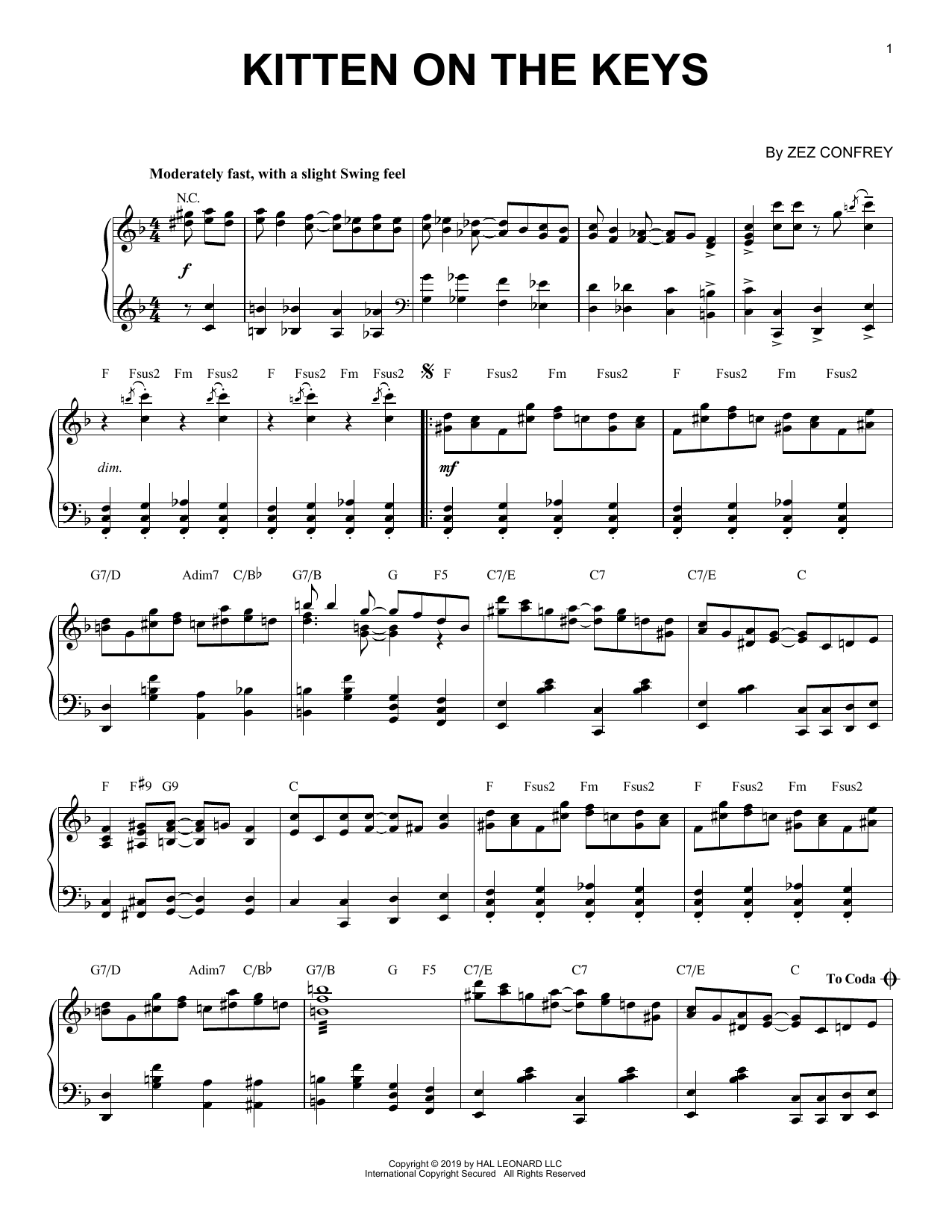 Zez Confrey Kitten On The Keys [Jazz version] sheet music notes and chords arranged for Piano Solo