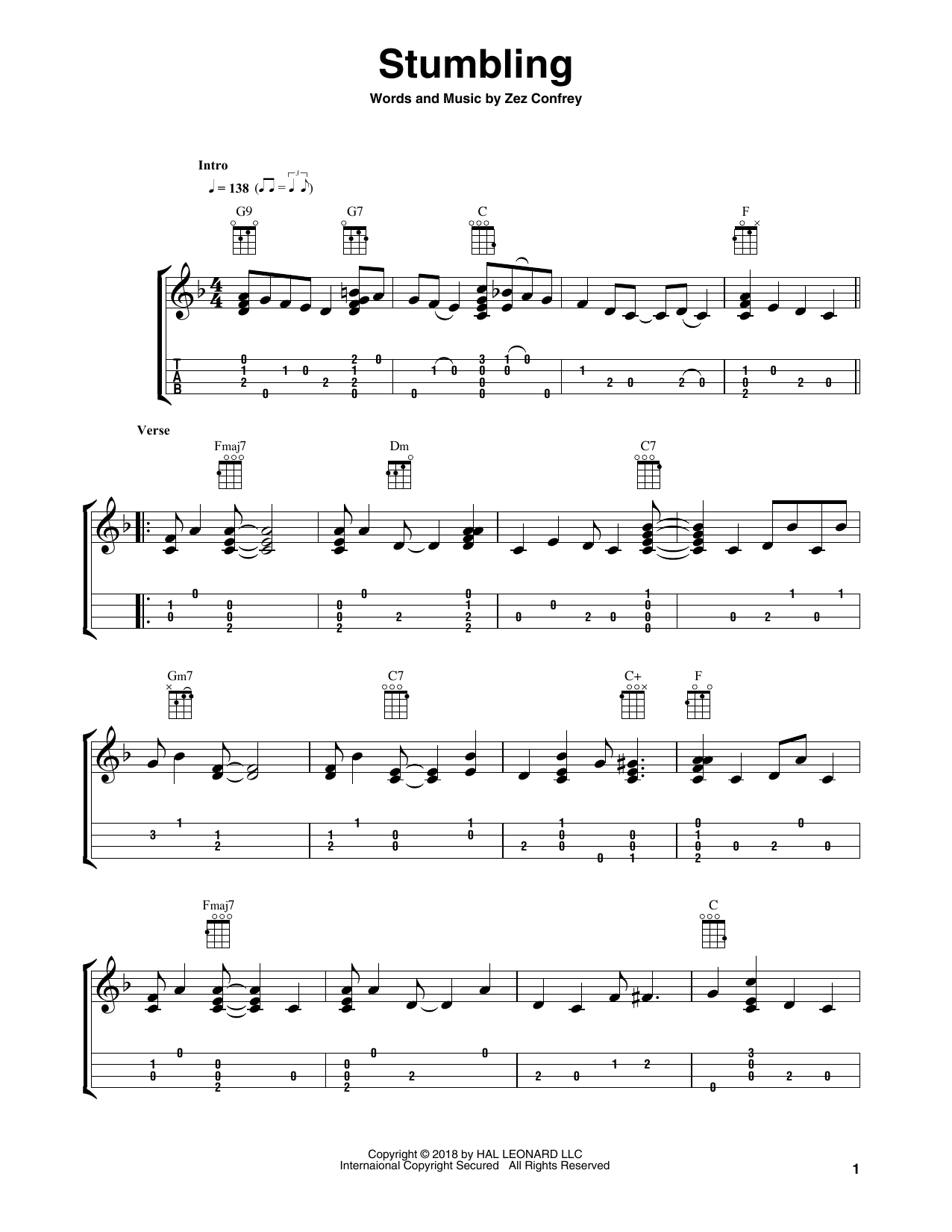 Fred Sokolow Stumbling sheet music notes and chords arranged for Easy Ukulele Tab