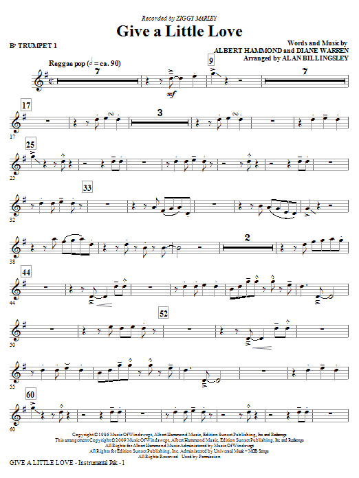 Ziggy Marley Give A Little Love (arr. Alan Billingsley) - Bb Trumpet 1 sheet music notes and chords arranged for Choir Instrumental Pak