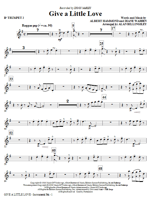 Ziggy Marley Give A Little Love (arr. Alan Billingsley) - Bb Trumpet 2 sheet music notes and chords arranged for Choir Instrumental Pak