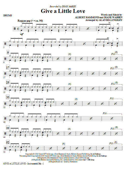 Ziggy Marley Give A Little Love (arr. Alan Billingsley) - Drums sheet music notes and chords arranged for Choir Instrumental Pak