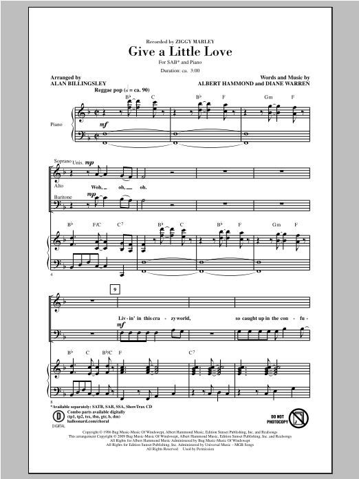 Ziggy Marley Give A Little Love (arr. Alan Billingsley) sheet music notes and chords arranged for SATB Choir