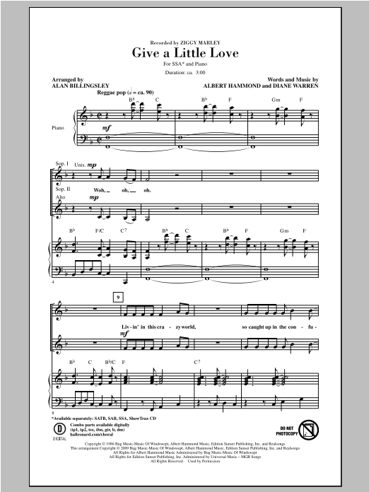 Ziggy Marley Give A Little Love sheet music notes and chords arranged for SSA Choir
