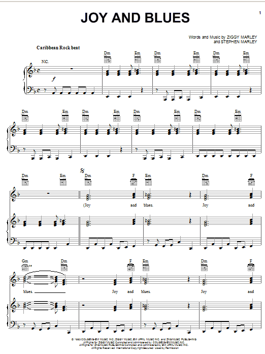 Ziggy Marley Joy And Blues sheet music notes and chords arranged for Piano, Vocal & Guitar Chords (Right-Hand Melody)