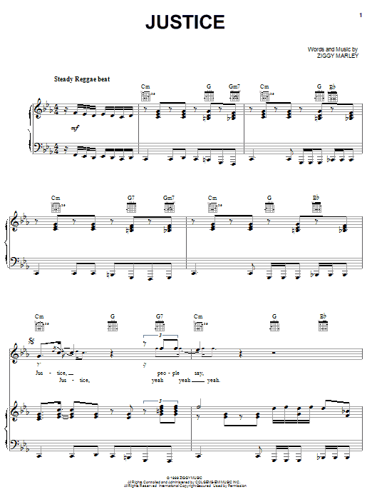 Ziggy Marley Justice sheet music notes and chords arranged for Piano, Vocal & Guitar Chords (Right-Hand Melody)