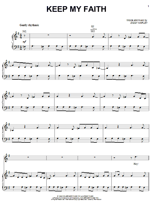 Ziggy Marley Keep My Faith sheet music notes and chords arranged for Piano, Vocal & Guitar Chords (Right-Hand Melody)