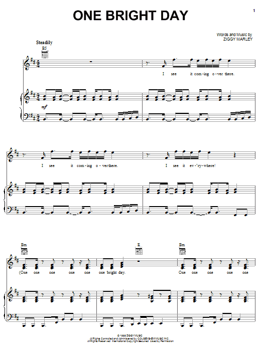 Ziggy Marley One Bright Day sheet music notes and chords arranged for Piano, Vocal & Guitar Chords (Right-Hand Melody)