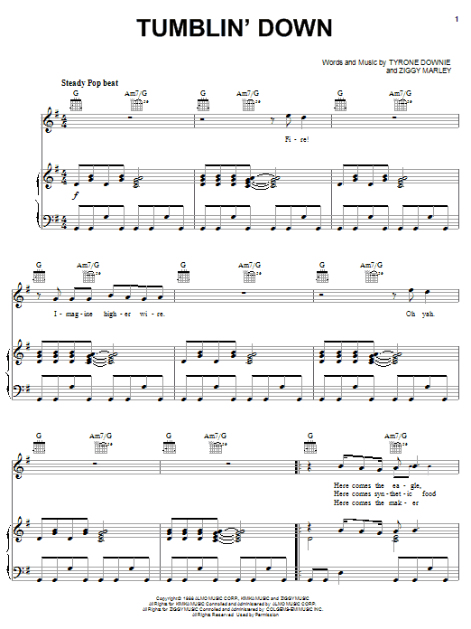 Ziggy Marley Tumblin' Down sheet music notes and chords arranged for Piano, Vocal & Guitar Chords (Right-Hand Melody)