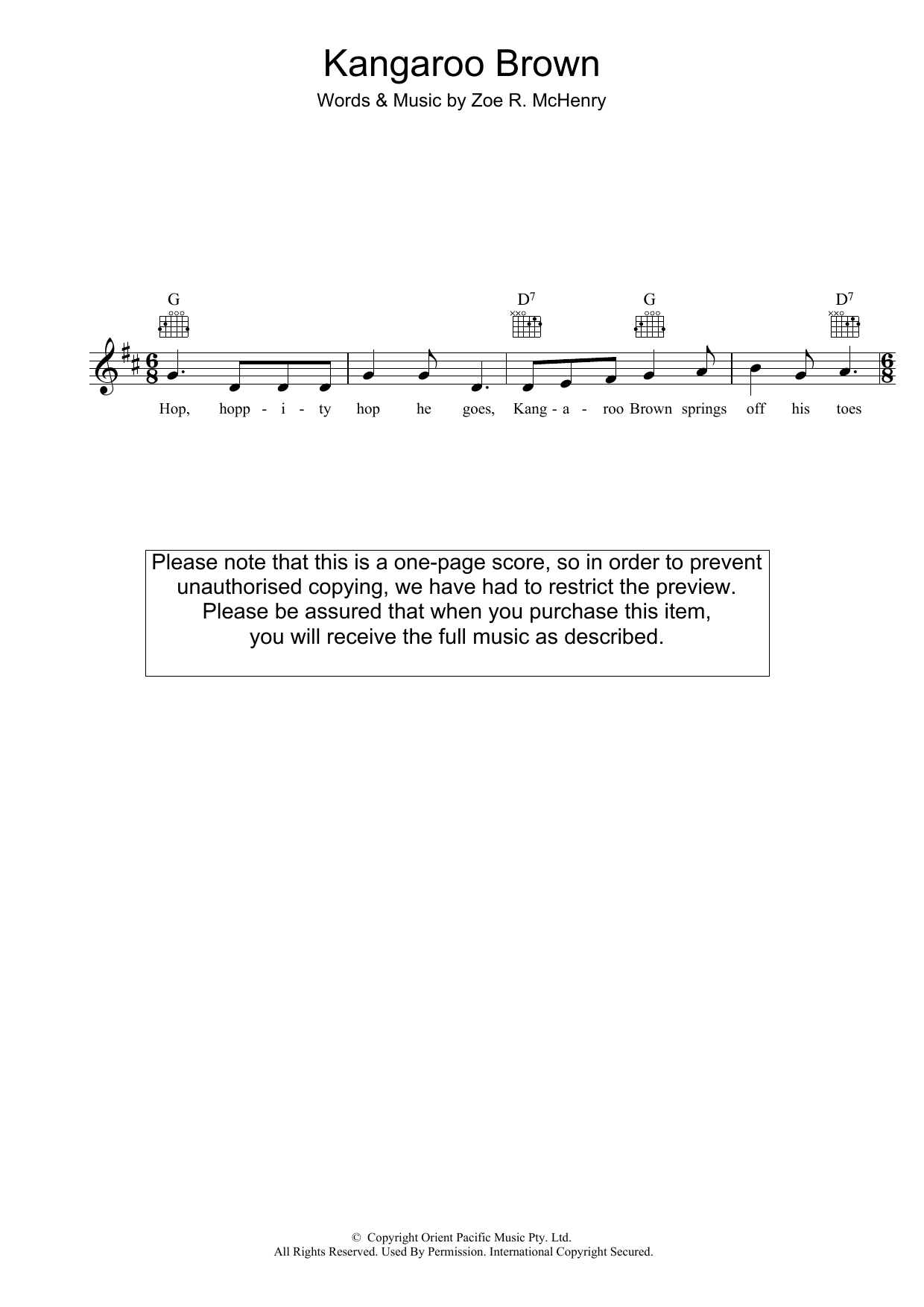 Zoe R. McHenry Kangaroo Brown sheet music notes and chords arranged for Lead Sheet / Fake Book