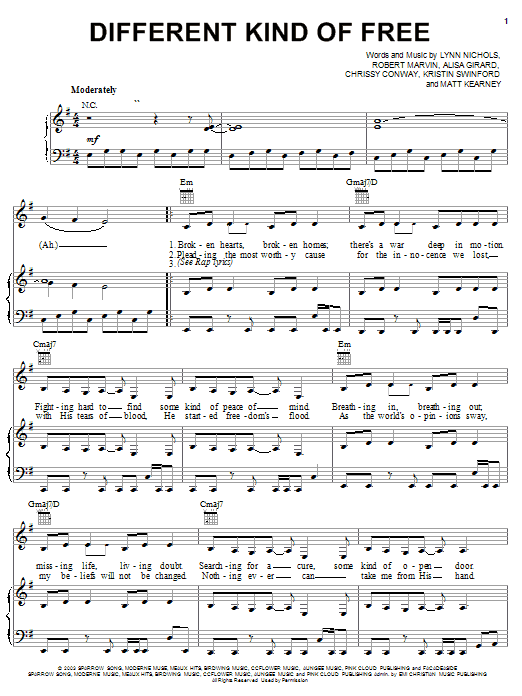 ZOEgirl Different Kind Of Free sheet music notes and chords arranged for Piano, Vocal & Guitar Chords (Right-Hand Melody)