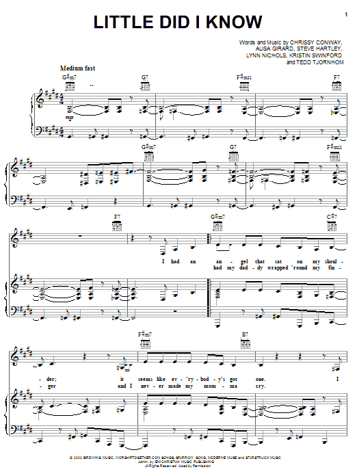 ZOEgirl Little Did I Know sheet music notes and chords arranged for Piano, Vocal & Guitar Chords (Right-Hand Melody)