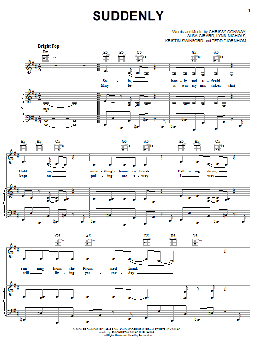 ZOEgirl Suddenly sheet music notes and chords arranged for Piano, Vocal & Guitar Chords (Right-Hand Melody)