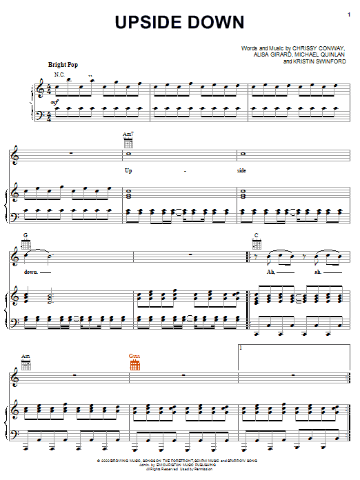 ZOEgirl Upside Down sheet music notes and chords arranged for Piano, Vocal & Guitar Chords (Right-Hand Melody)