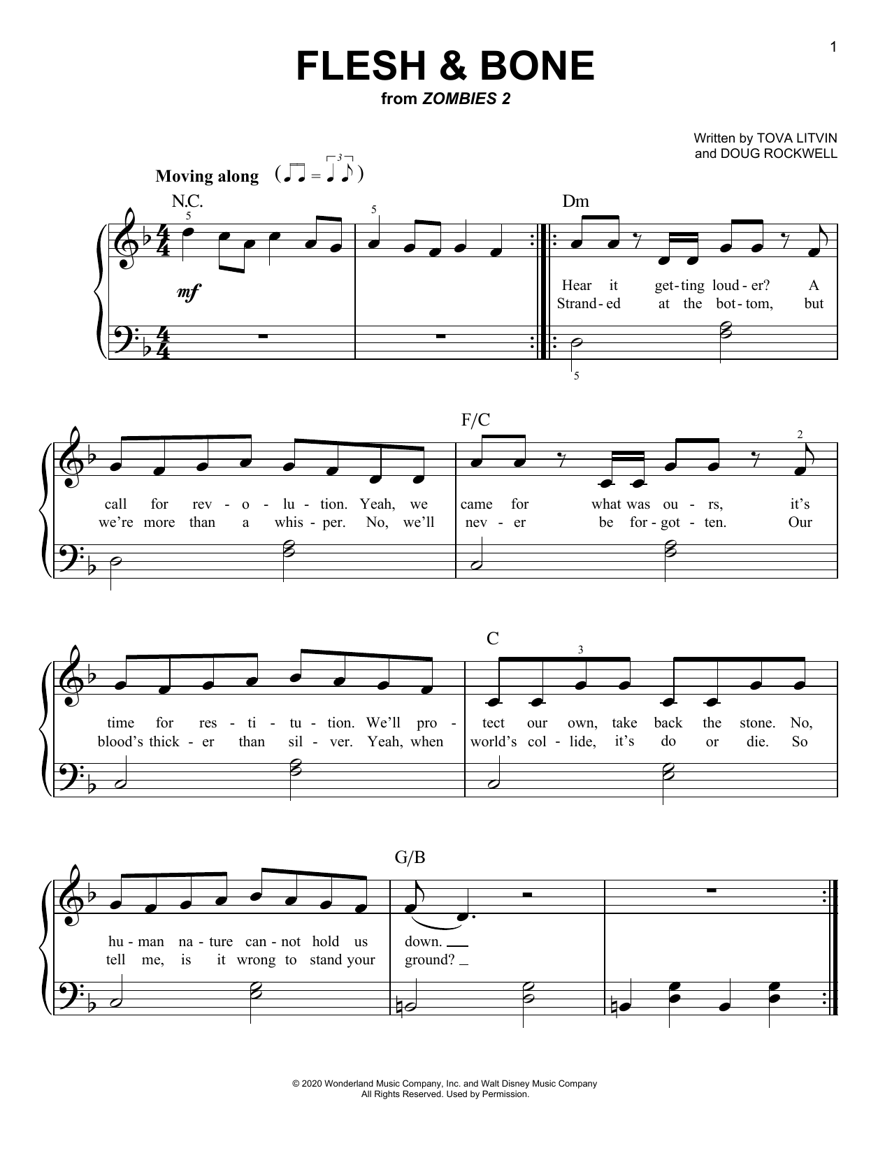 Zombies Cast Flesh & Bone (from Disney's Zombies 2) sheet music notes and chords arranged for Easy Piano