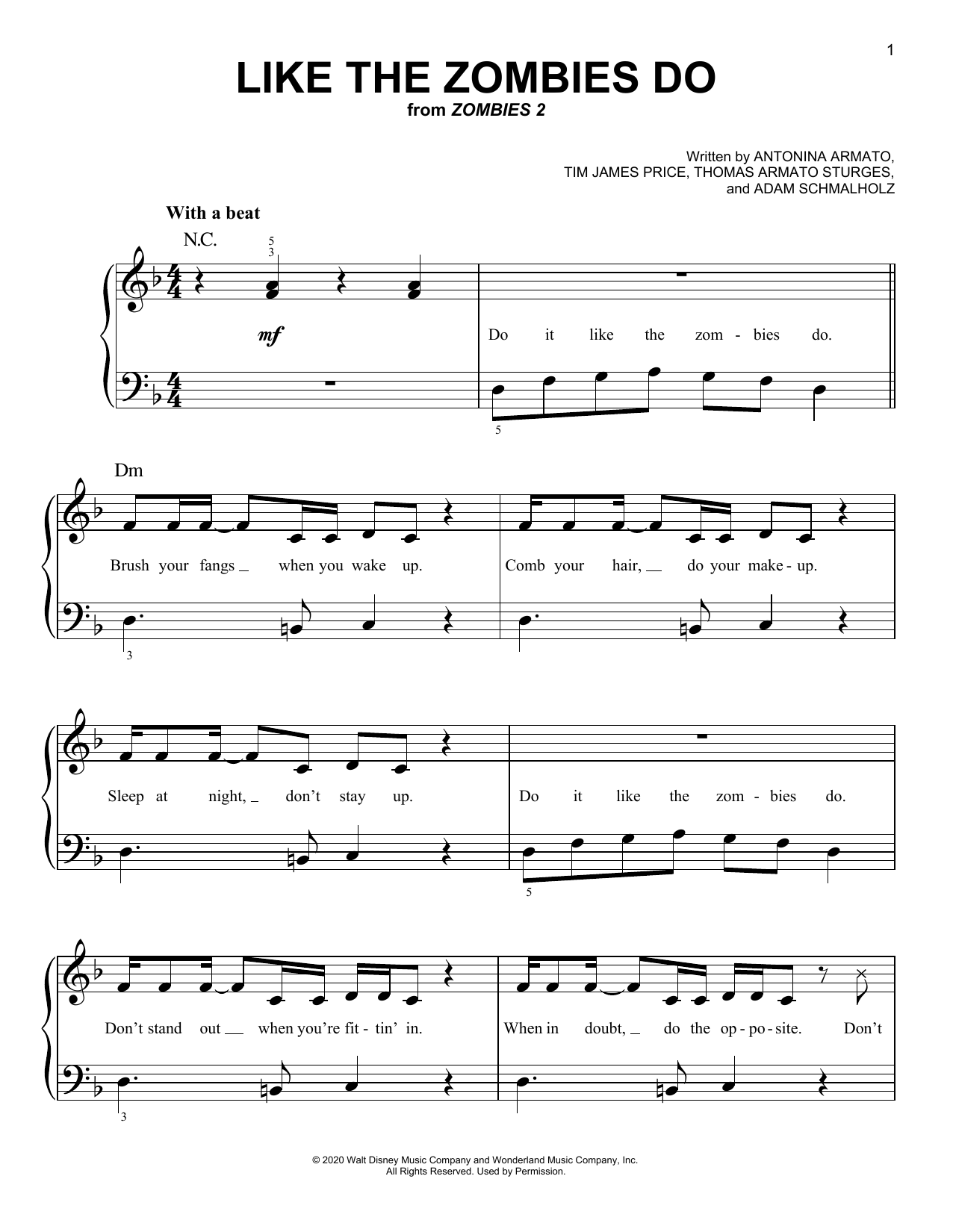 Zombies Cast Like The Zombies Do (from Disney's Zombies 2) sheet music notes and chords arranged for Easy Piano