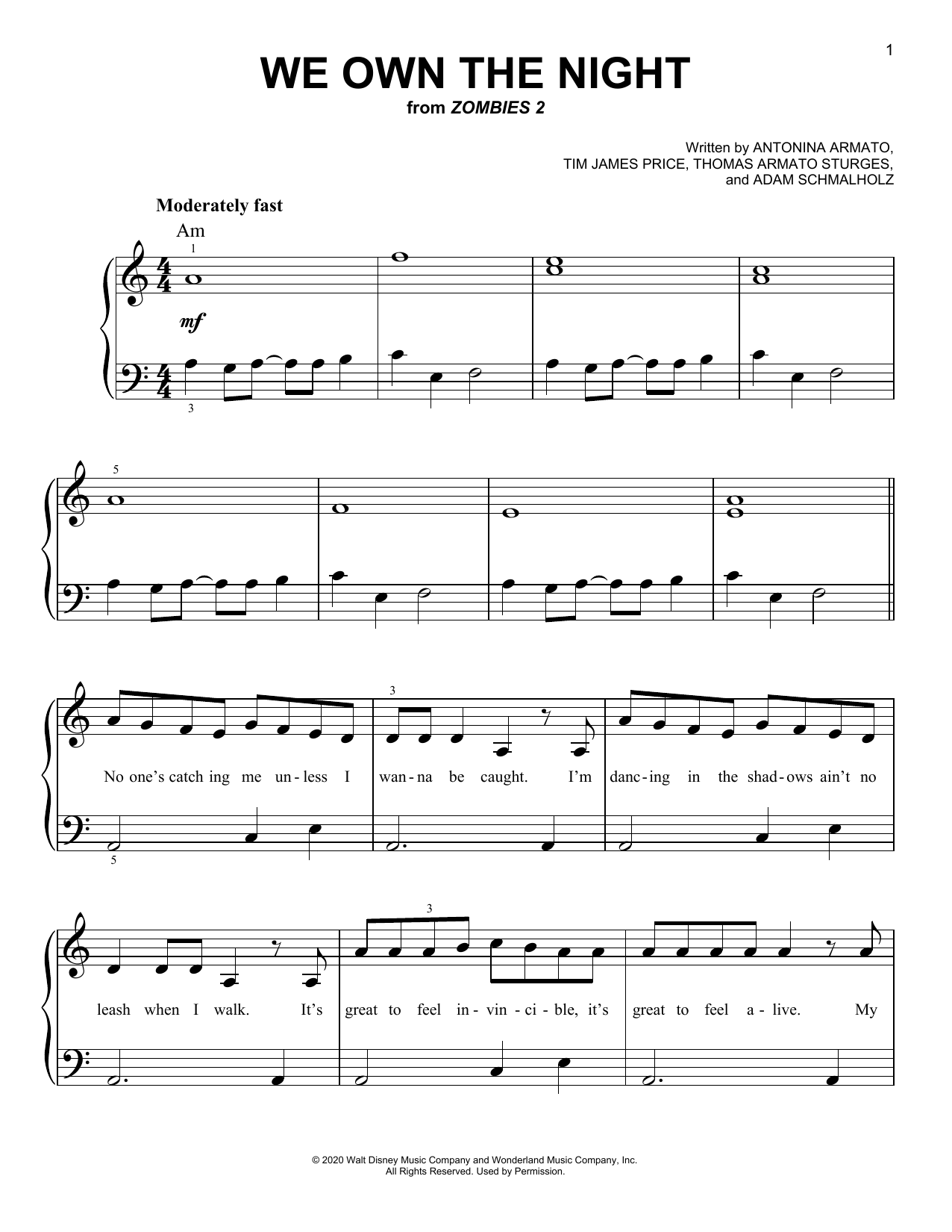 Zombies Cast We Own The Night (from Disney's Zombies 2) sheet music notes and chords arranged for Easy Piano