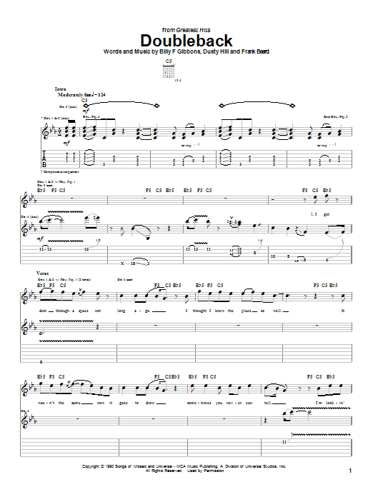 ZZ Top Doubleback sheet music notes and chords arranged for Easy Guitar Tab