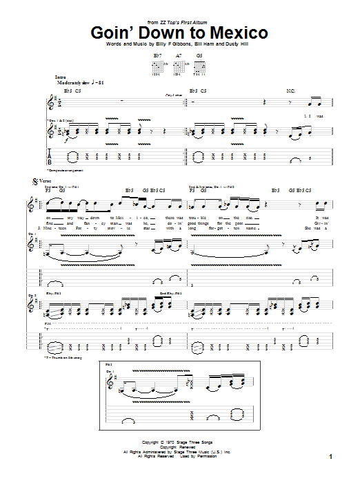 ZZ Top Goin' Down To Mexico sheet music notes and chords arranged for Guitar Tab