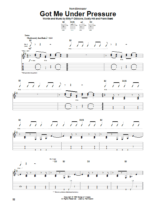 ZZ Top Got Me Under Pressure sheet music notes and chords arranged for Guitar Tab