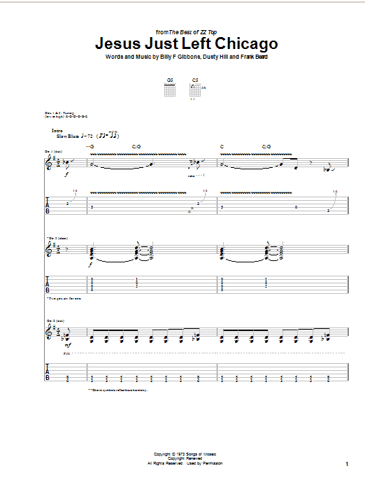 ZZ Top Jesus Just Left Chicago sheet music notes and chords arranged for Easy Guitar Tab