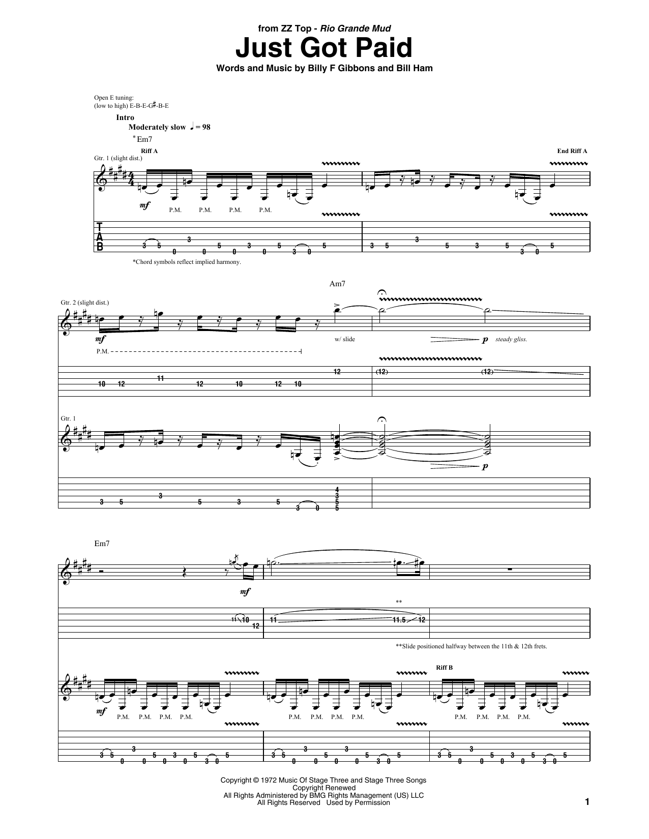ZZ Top Just Got Paid sheet music notes and chords arranged for Bass Guitar Tab