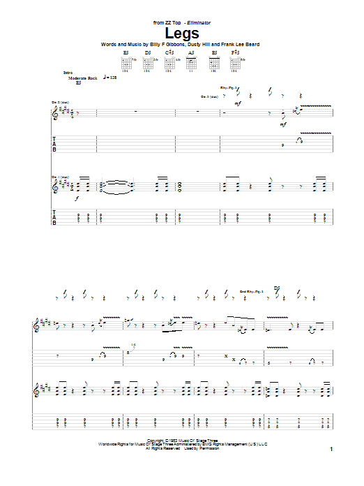 ZZ Top Legs sheet music notes and chords arranged for Lead Sheet / Fake Book
