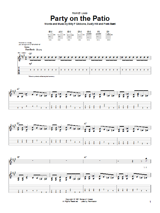 ZZ Top Party On The Patio sheet music notes and chords arranged for Guitar Tab