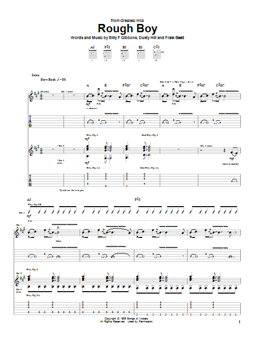 ZZ Top Rough Boy sheet music notes and chords arranged for Easy Guitar Tab