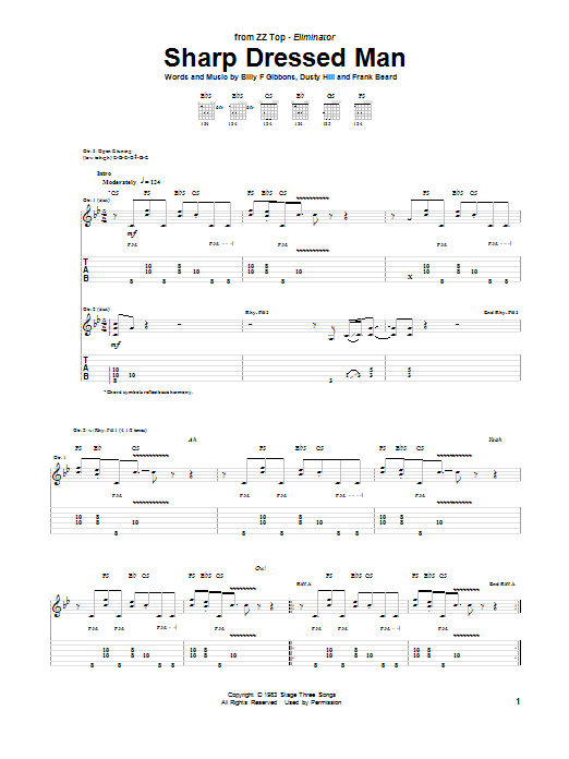 ZZ Top Sharp Dressed Man sheet music notes and chords arranged for Drums Transcription