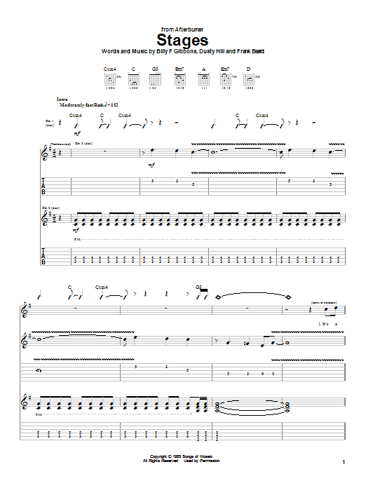 ZZ Top Stages sheet music notes and chords arranged for Guitar Tab (Single Guitar)