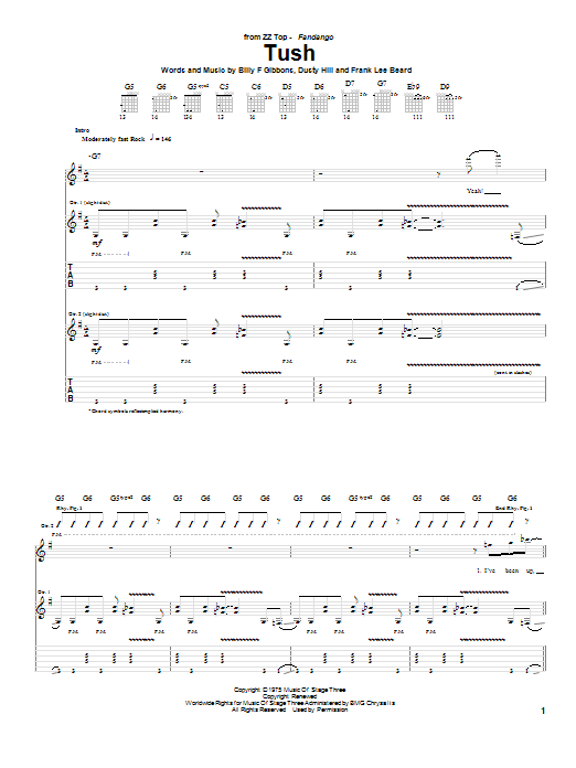 ZZ Top Tush sheet music notes and chords arranged for Drum Chart