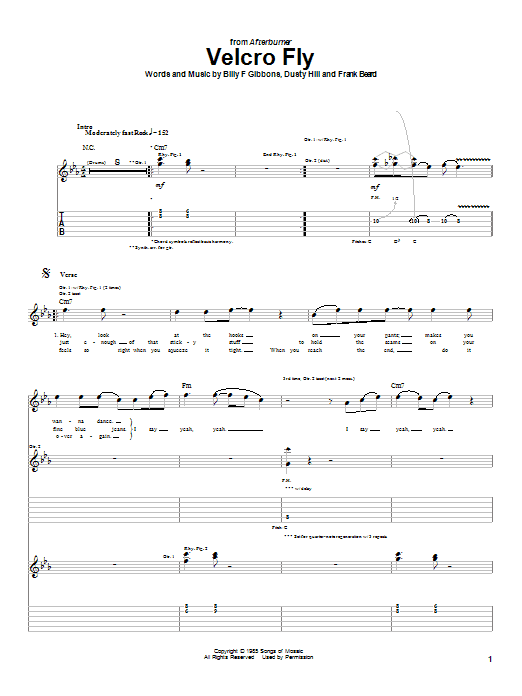 ZZ Top Velcro Fly sheet music notes and chords arranged for Guitar Tab