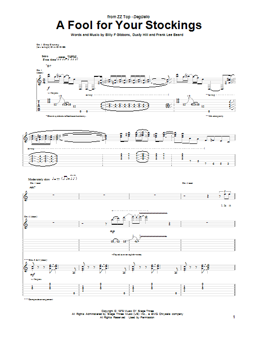 ZZ Top A Fool For Your Stockings sheet music notes and chords arranged for Guitar Tab